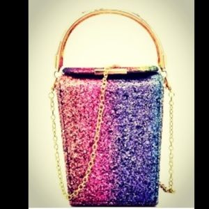 Multi color glittery  box theme shoulder bag